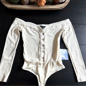 MAJORELLE Cream Ribbed Sleeveless Bodysuit